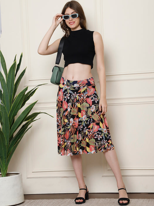 Women Multi color Polyster Lycra Abstract Printed Skirt with inner short