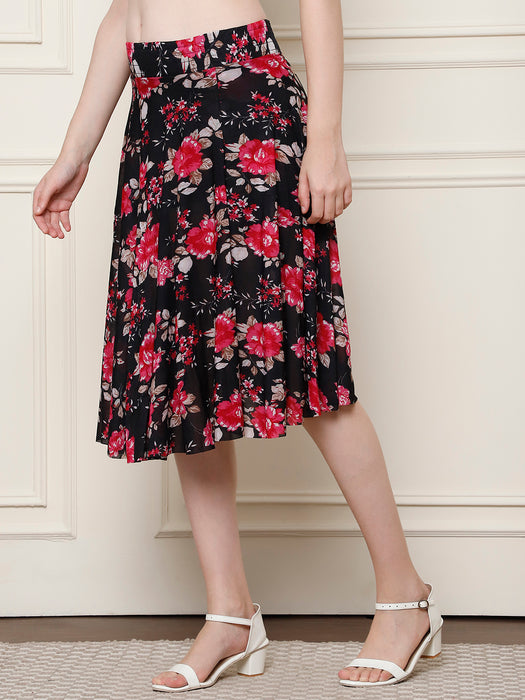 Women Multi color Polyster Lycra Floral Printed Skirt with inner short
