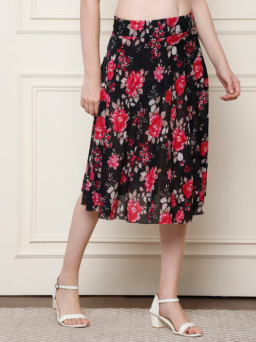 Women Multi color Polyster Lycra Floral Printed Skirt with inner short