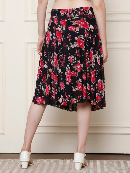 Women Multi color Polyster Lycra Floral Printed Skirt with inner short