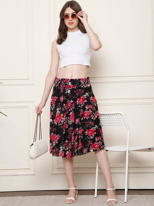 Women Multi color Polyster Lycra Floral Printed Skirt with inner short