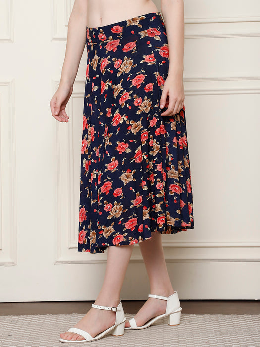 Women Multi color Polyster Lycra Flower Printed Skirt with inner short