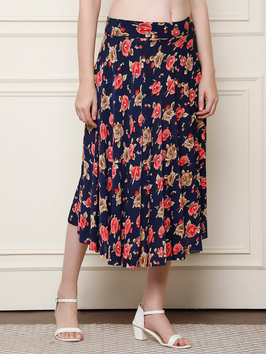Women Multi color Polyster Lycra Flower Printed Skirt with inner short