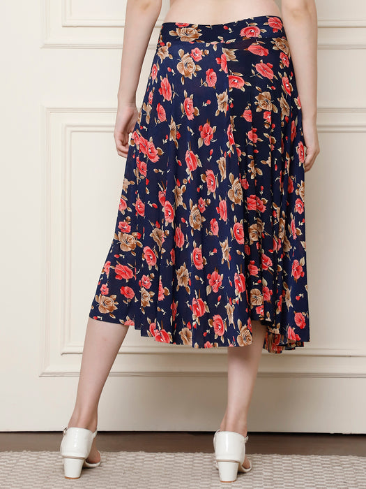 Women Multi color Polyster Lycra Flower Printed Skirt with inner short