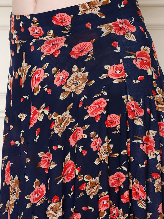 Women Multi color Polyster Lycra Flower Printed Skirt with inner short