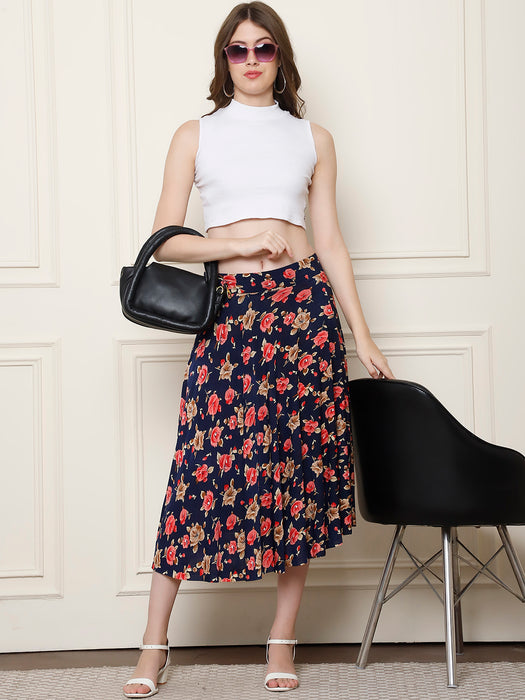 Women Multi color Polyster Lycra Flower Printed Skirt with inner short