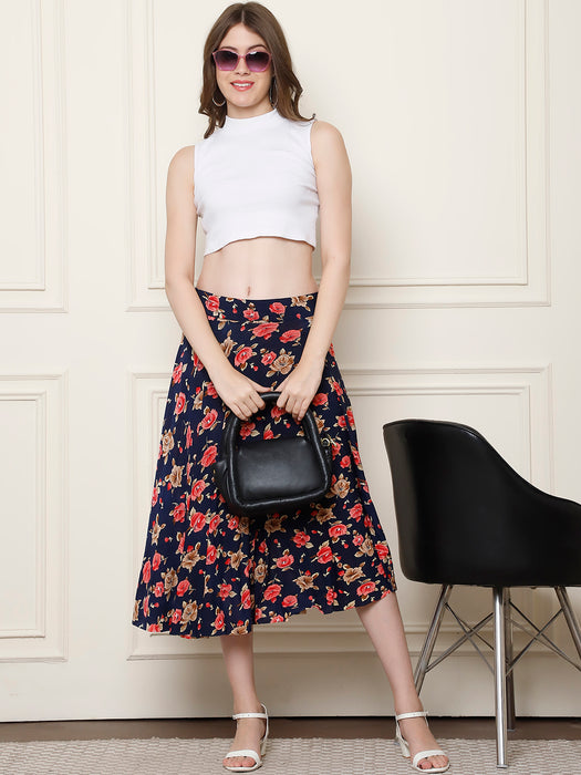 Women Multi color Polyster Lycra Flower Printed Skirt with inner short