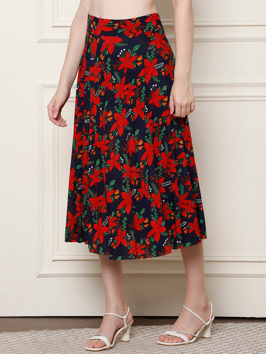 Women Multi color Polyster Lycra Floral printed Skirt with inner short
