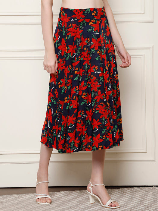Women Multi color Polyster Lycra Floral printed Skirt with inner short