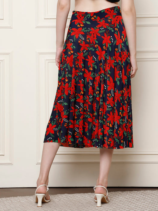 Women Multi color Polyster Lycra Floral printed Skirt with inner short