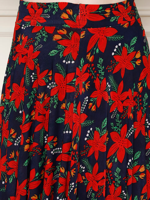 Women Multi color Polyster Lycra Floral printed Skirt with inner short
