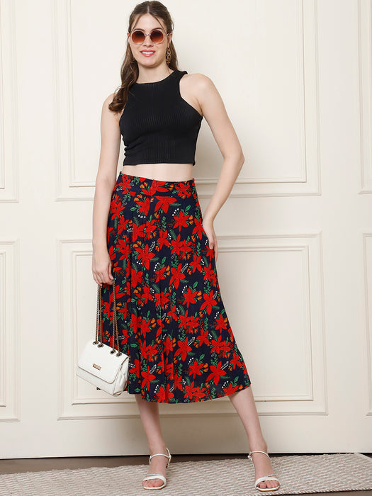 Women Multi color Polyster Lycra Floral printed Skirt with inner short