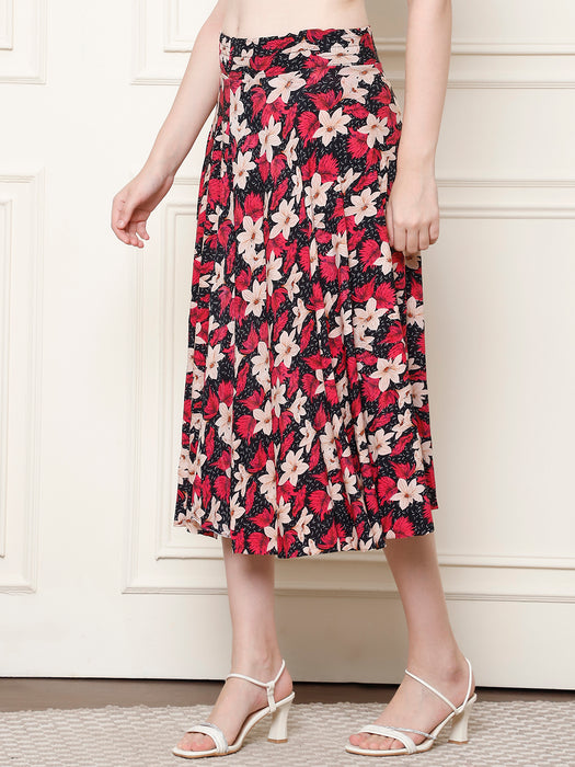 Women Multi color Polyster Lycra Full Printed Skirt with inner short
