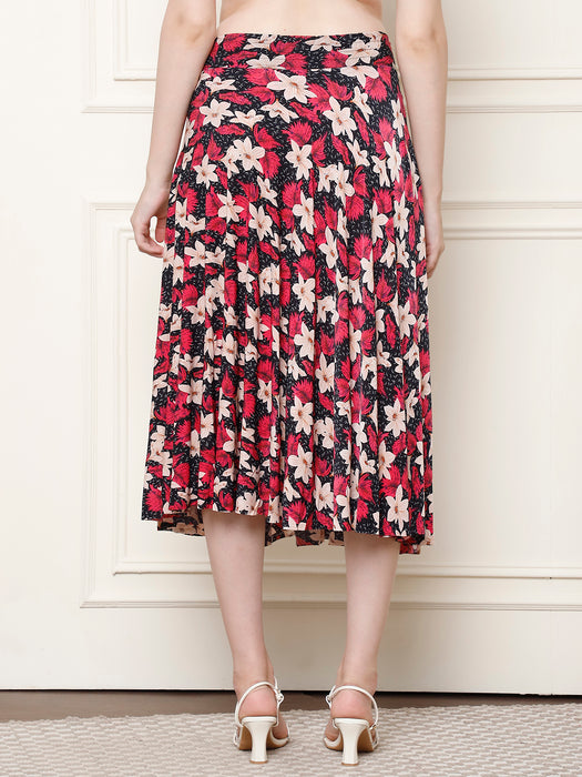 Women Multi color Polyster Lycra Full Printed Skirt with inner short