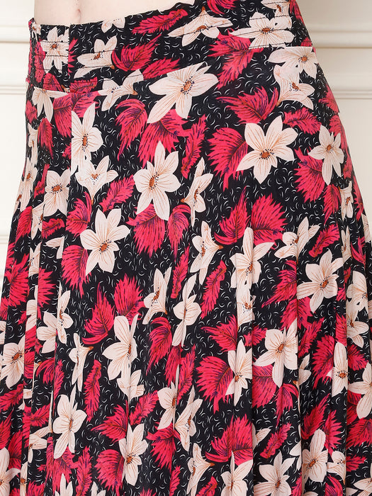 Women Multi color Polyster Lycra Full Printed Skirt with inner short