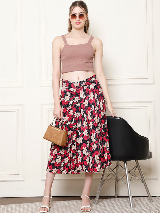 Women Multi color Polyster Lycra Full Printed Skirt with inner short