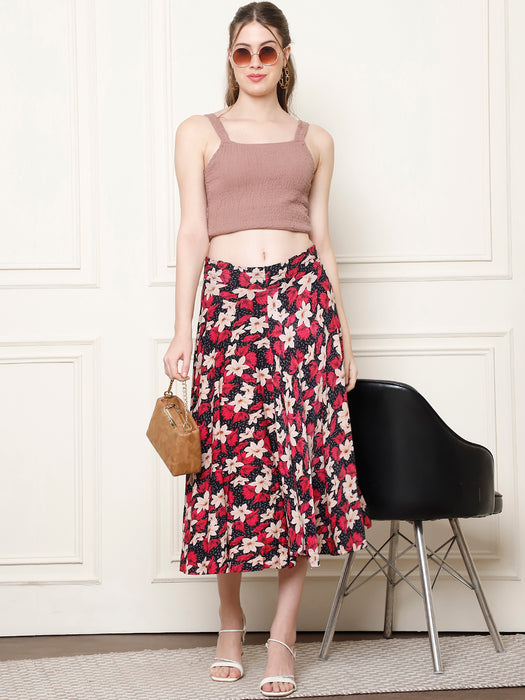 Women Multi color Polyster Lycra Full Printed Skirt with inner short