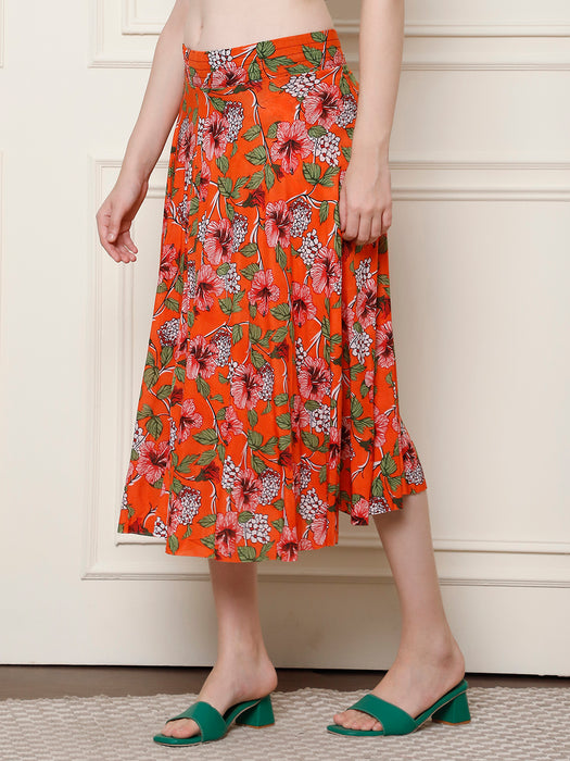 Women Multi color Polyster Lycra flower Printed Skirt with inner short