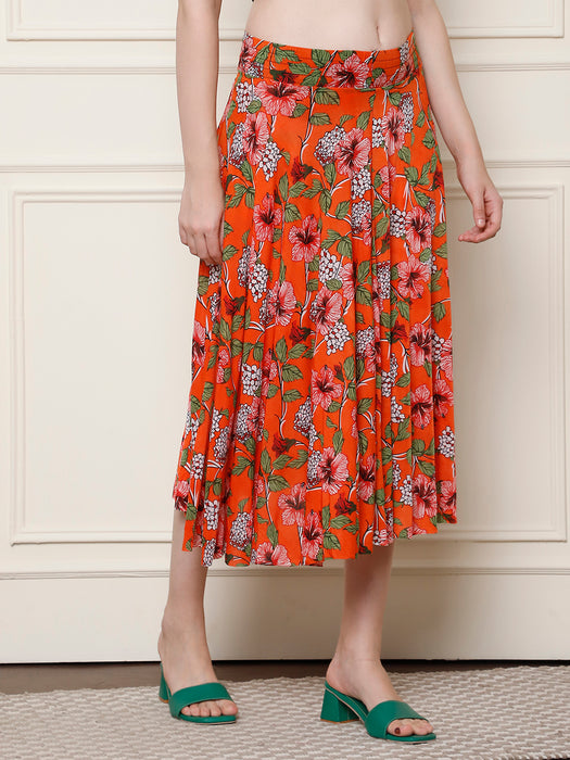 Women Multi color Polyster Lycra flower Printed Skirt with inner short