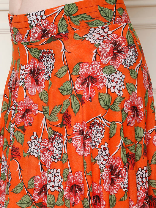 Women Multi color Polyster Lycra flower Printed Skirt with inner short
