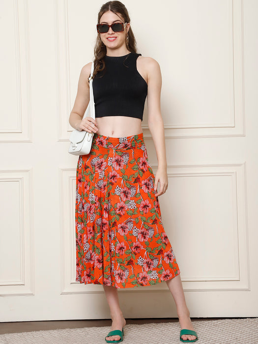 Women Multi color Polyster Lycra flower Printed Skirt with inner short
