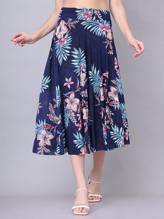 Women Multi color Big Leaves Printed Skirt