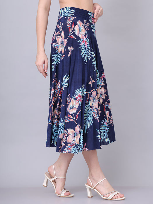 Women Multi color Big Leaves Printed Skirt