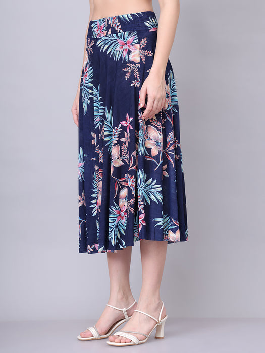 Women Multi color Big Leaves Printed Skirt