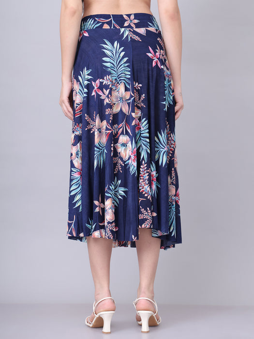 Women Multi color Big Leaves Printed Skirt