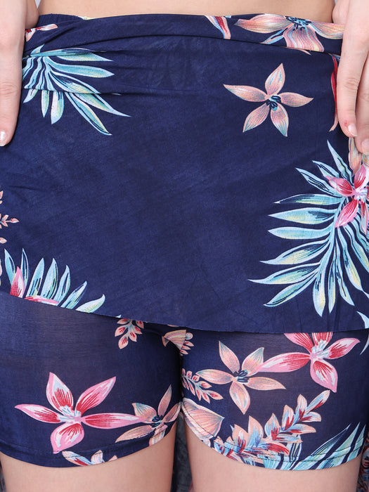 Women Multi color Big Leaves Printed Skirt