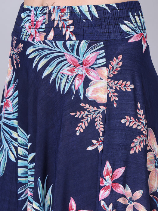 Women Multi color Big Leaves Printed Skirt