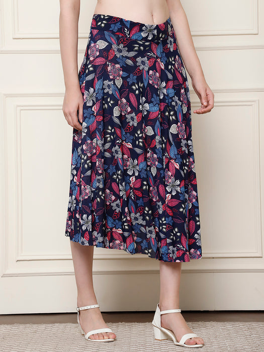 Women Multi color Polyster Lycra Leaves Printed Skirt with inner short