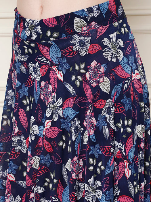 Women Multi color Polyster Lycra Leaves Printed Skirt with inner short