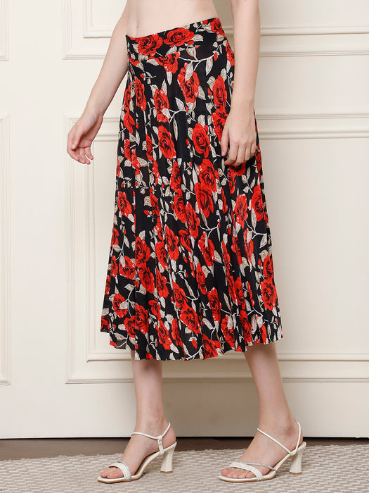 Women Multi color Polyster Lycra Floral Printed Skirt with inner short