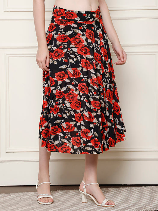 Women Multi color Polyster Lycra Floral Printed Skirt with inner short