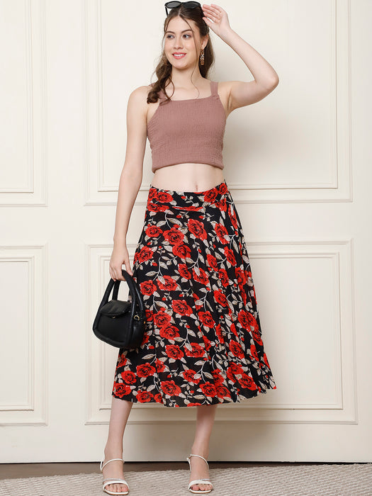 Women Multi color Polyster Lycra Floral Printed Skirt with inner short