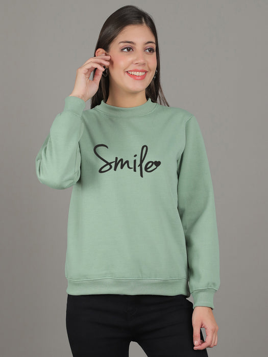 Women Pista Round Neck Full Sleeve Smile Print Sweatshirt