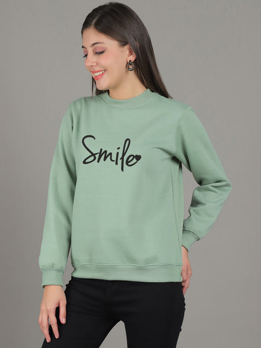 Women Pista Round Neck Full Sleeve Smile Print Sweatshirt