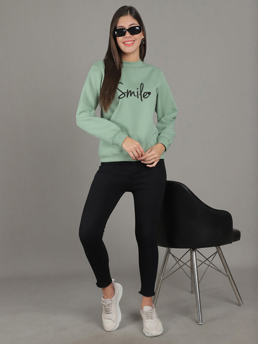 Women Pista Round Neck Full Sleeve Smile Print Sweatshirt