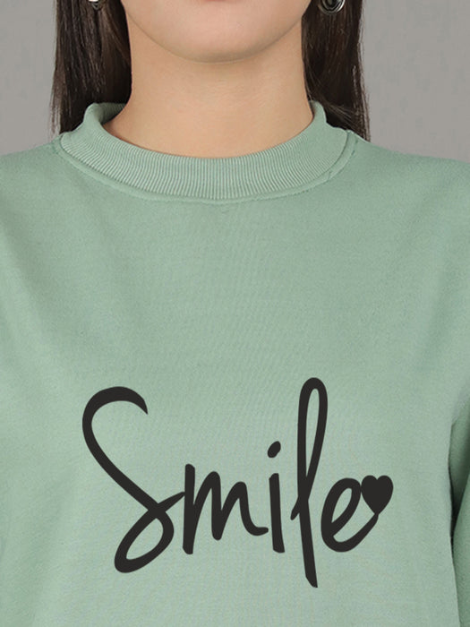 Women Pista Round Neck Full Sleeve Smile Print Sweatshirt