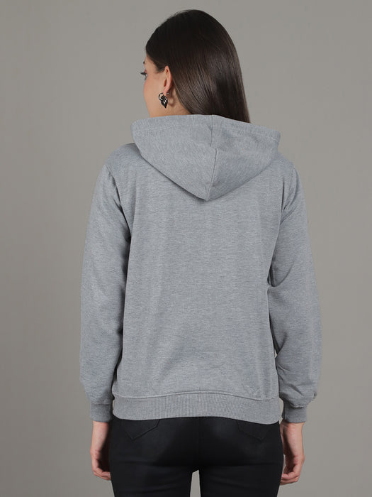 Women Grey Full Sleeve Smile Print Hoodie with front zip and Inserted pocket