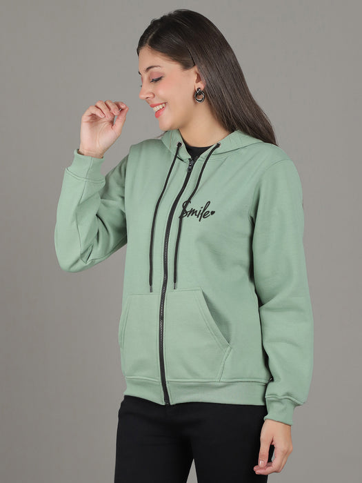 Women Pista Full Sleeve Smile Print Hoodie with front zip and Inserted pocket