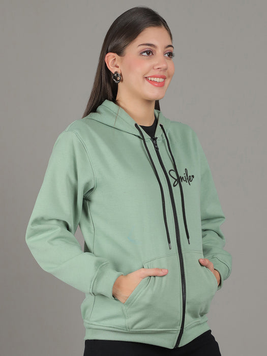 Women Pista Full Sleeve Smile Print Hoodie with front zip and Inserted pocket