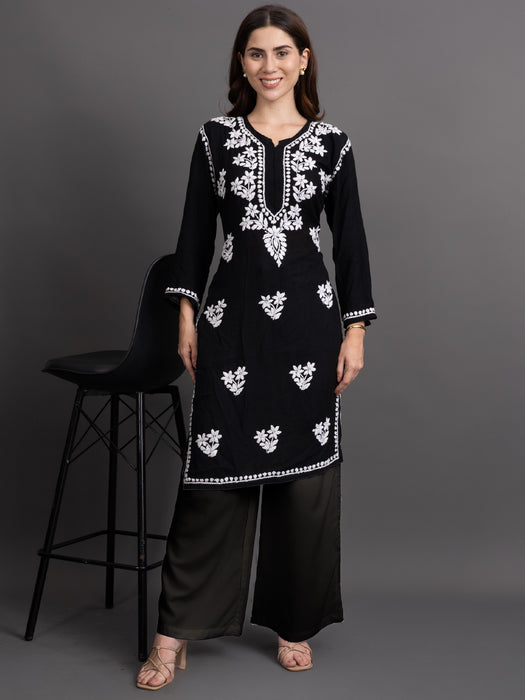 Women Black Viscose Rayon Parallel Pocket Palazzo