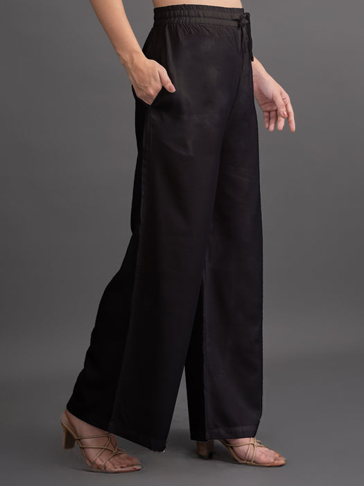 Women Black Viscose Rayon Parallel Pocket Palazzo
