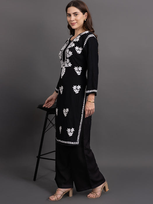 Women Black Viscose Rayon Parallel Pocket Palazzo