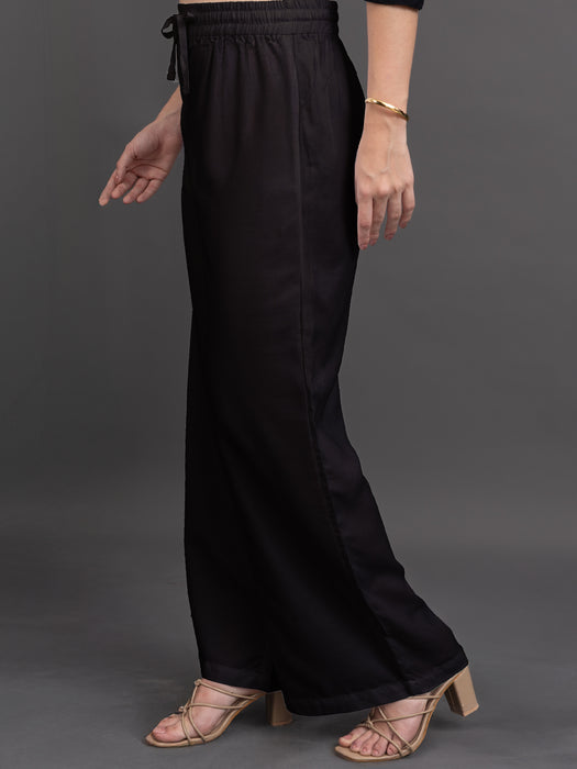 Women Black Viscose Rayon Parallel Pocket Palazzo