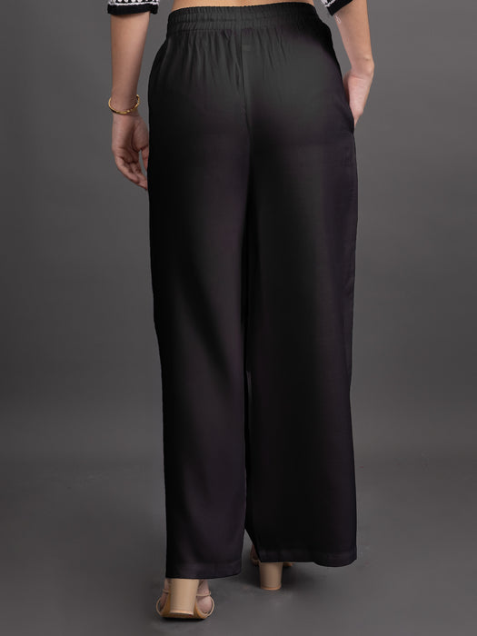 Women Black Viscose Rayon Parallel Pocket Palazzo