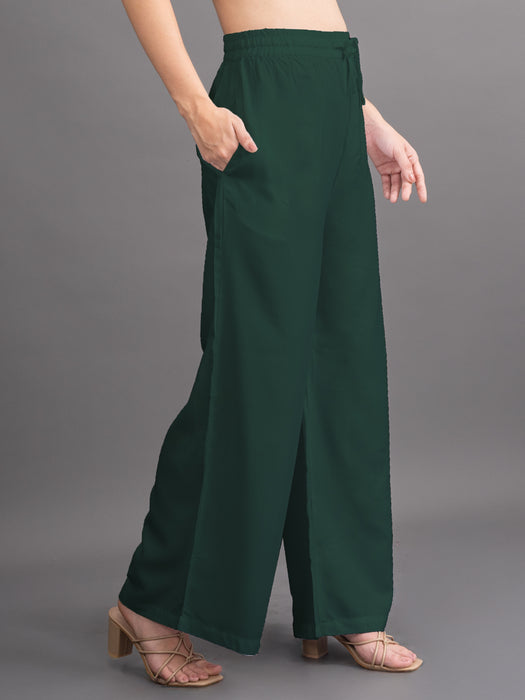 Women Green Viscose Rayon Parallel Pocket Palazzo