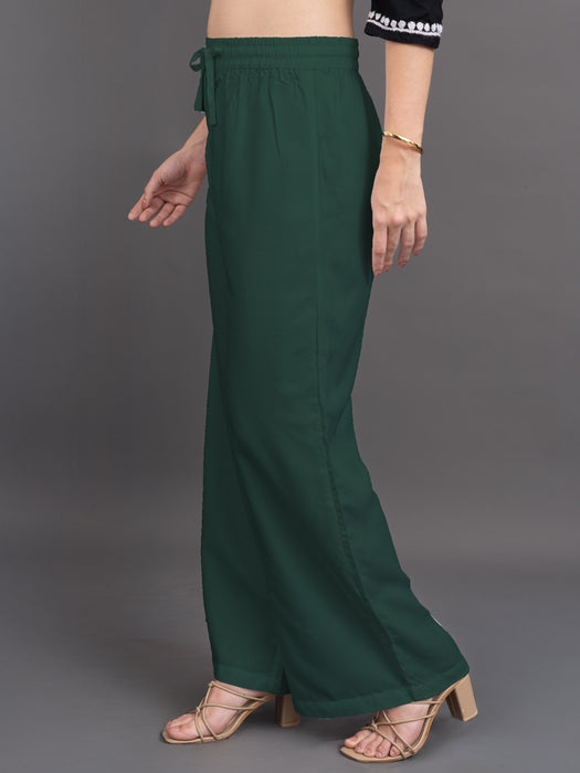 Women Green Viscose Rayon Parallel Pocket Palazzo